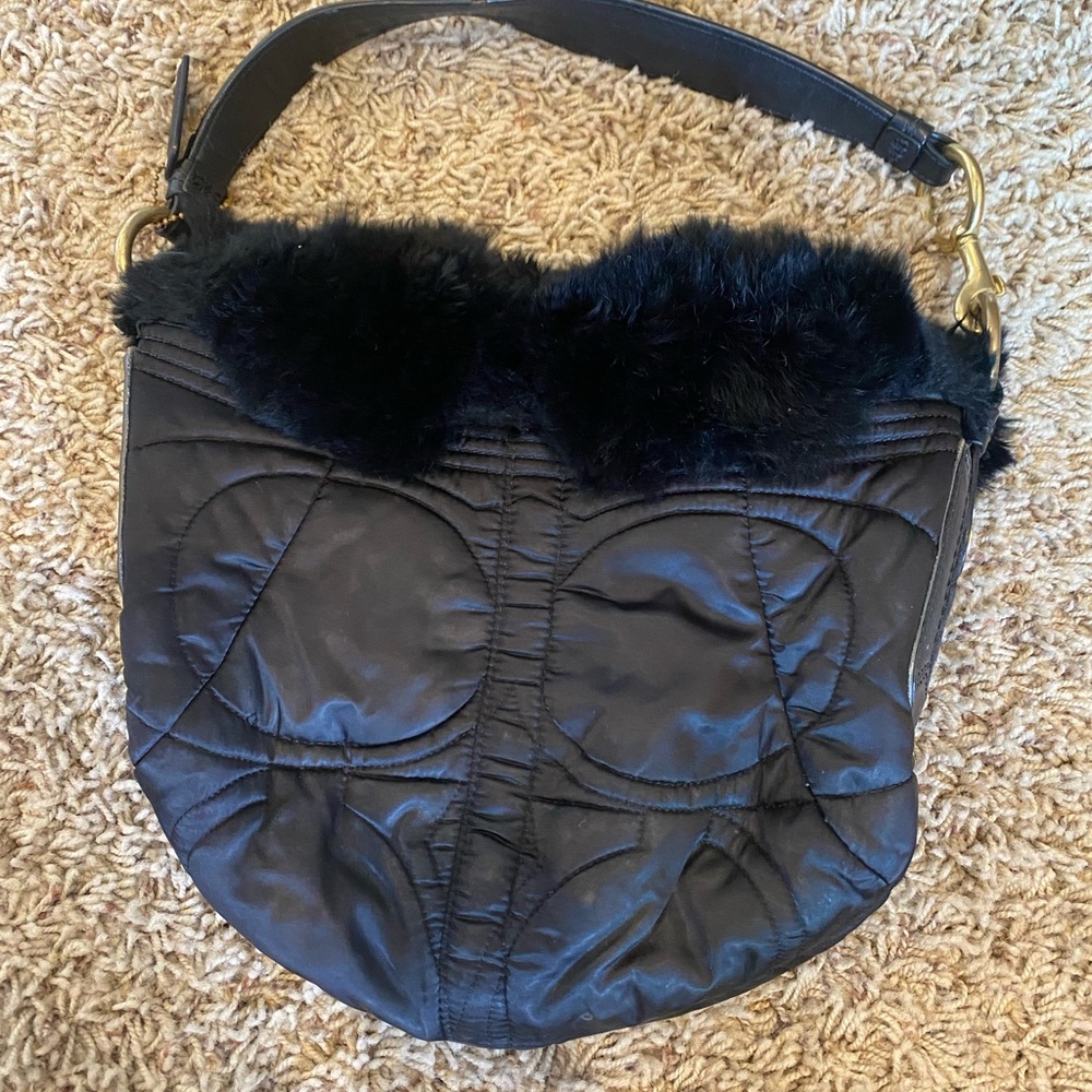 Y2K Coach Quilted Hobo Bag with Fur Trim
